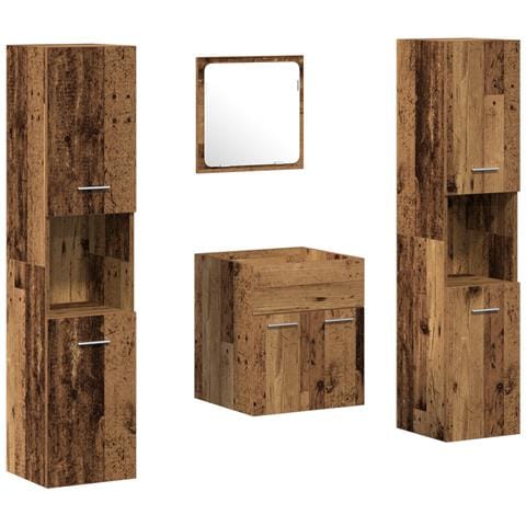 Set di mobili per bagno 4 pezzi - Legno antico in legno ingegnerizzato - Foto 1