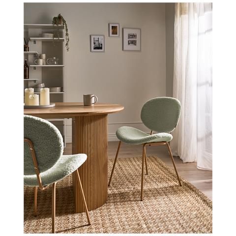 Set Di 2 Sedie Da Pranzo Luana Bouclé Verde Chiaro - Foto 1