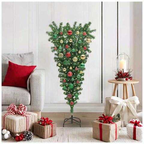 Albero di Natale artificiale preilluminato capovolto con set di palle - Foto 2