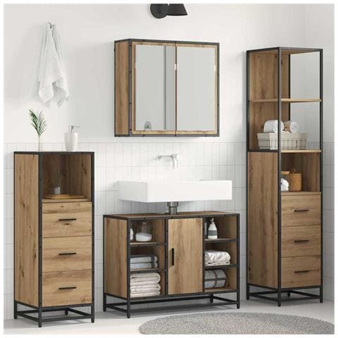 Set di mobili per il bagno con porta 4 pcs Rovere artigianale - Foto 2