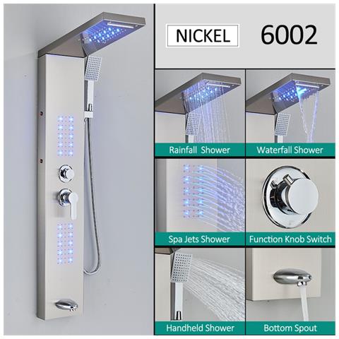 Pannello doccia, Blackswan, tipo M6002, modello nichelato con bocca, LED e funzioni SPA, misura 121 cm - Foto 2