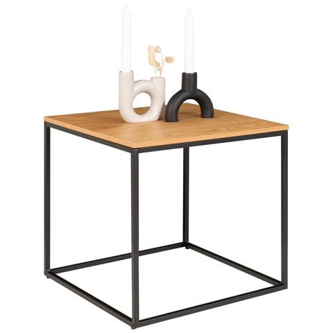 Tavolino D'appoggio Vita Effetto Rovere Con Struttura In Acciaio Nero, 45×45×45 Cm - Foto 1