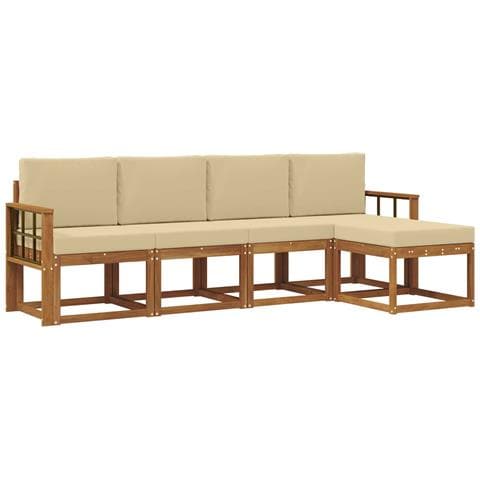 Set di divani da esterno con cuscino 5 pcs Naturale e Beige - Foto 1