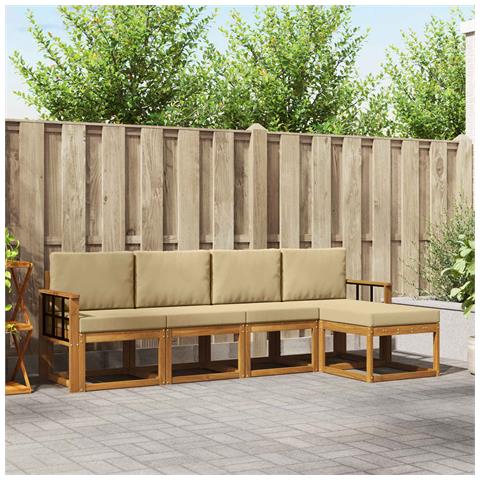 Set di divani da esterno con cuscino 5 pcs Naturale e Beige - Foto 2