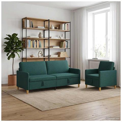 Set di Divani con Storage 2 pcs Verde Scuro Poliestere - Foto 2