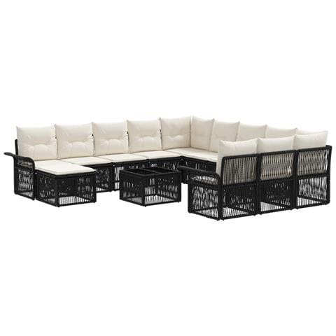 Set Divano da Giardino 13 pcs Nero e Bianco Crema polyrattan - Foto 1
