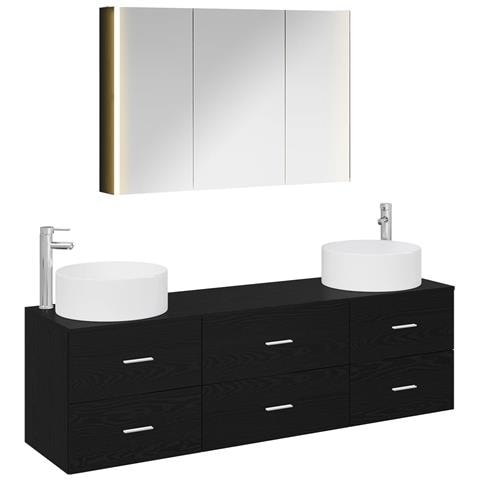 Set di mobili per il bagno 4 pcs Rovere Nero - Foto 1