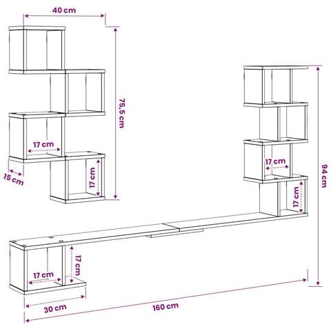 Mensola per TV da muro Rovere Fumo 160 x 15 x 94 cm - Foto 9