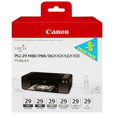 PGI-29 MBK / PBK / DGY / GY / LGY / CO Serbatoio Ink Inchiostro 6 colori PIXMa Pro 1 Capacità 16524 Pagine - Foto 2