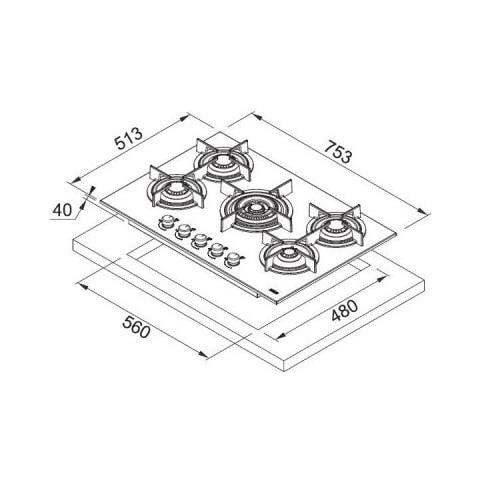Piano Cottura FHCR7554GTCHEXAC a Gas 5 Fuochi Gas Colore Inox - Foto 2