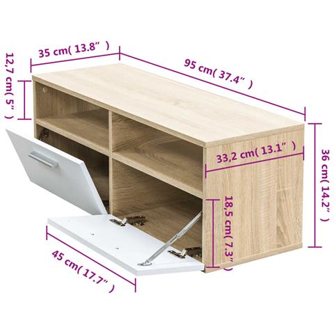 Mobile Porta TV in Legno Multistrato 95x35x36cm Rovere e Bianco - Foto 3