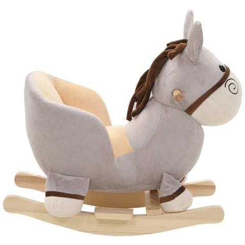 Asino a Dondolo con Schienale in Peluche 60x32x55 cm Grigio - Foto 2