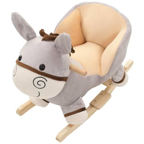Asino a Dondolo con Schienale in Peluche 60x32x55 cm Grigio - Foto 5
