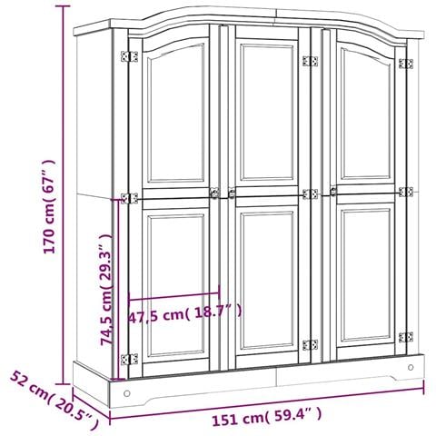 Armadio in Legno di Pino Messicano Corona 3 Ante Grigio - Foto 2