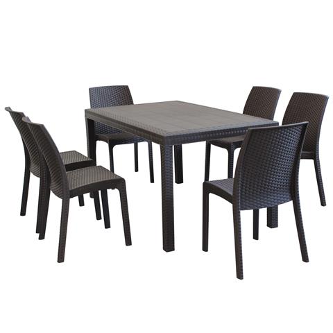 Caligola - Set Tavolo Fisso In Wicker Cm 150 X 90 Compreso Di 6 Sedute - Foto 1