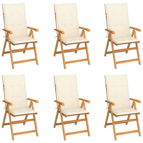 Sedie da Giardino 6 pz con Cuscini Crema Massello di Teak - Foto 1