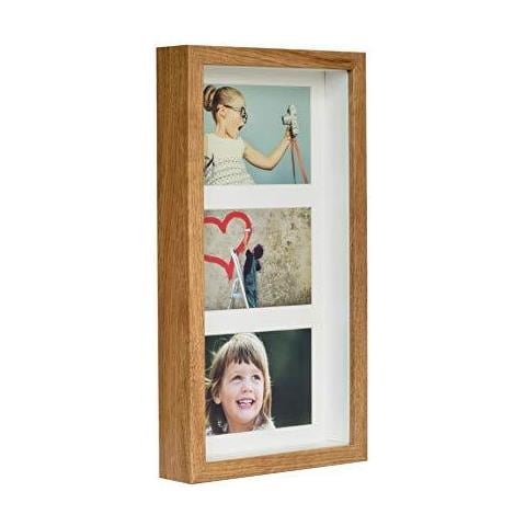 7x14 (18 X 35 X 4.7 Cm) Telaio Rovere Rustico Ombra 3d Box Immagine Con Mat Per 3 Foto 4x6 Pollici Vetro Anteriore - Foto 1
