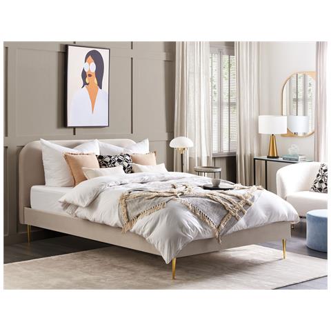 Letto Velluto Flayat 180 X 200 Cm Beige Chiaro - Foto 1