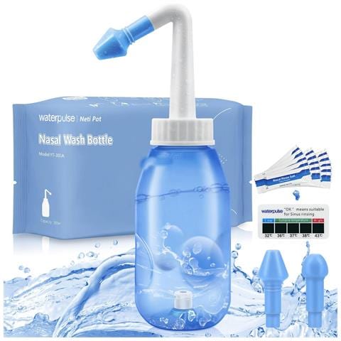 Kit Di Risciacquo Sinusale 300 Ml + 30 Sali, Adulti E Bambini - Waterpulse - Foto 1