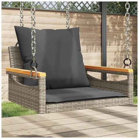 Panchina Dondolo con Cuscini Grigia 63x62x40 cm in Polyrattan - Foto 2