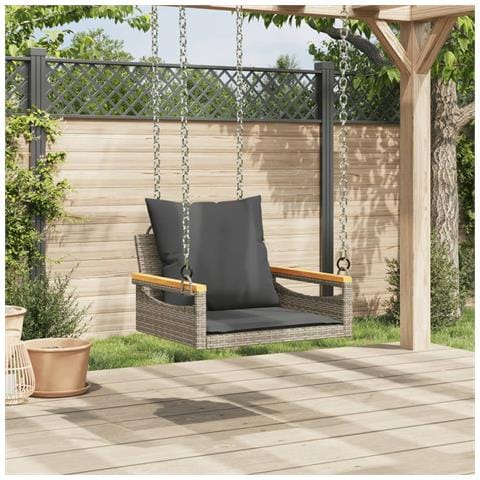 Panchina Dondolo con Cuscini Grigia 63x62x40 cm in Polyrattan - Foto 9