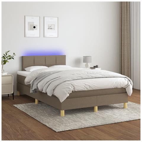 Letto a Molle con Materasso e LED Tortora 120x200cm in Tessuto - Foto 8