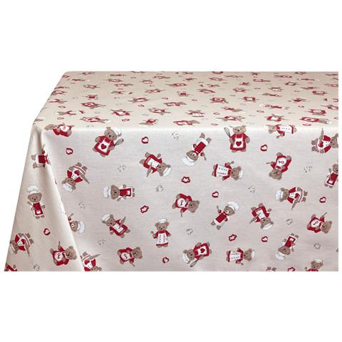 Tovaglia Per Salotto Cucina Tavolo 100% Cotone Made In Italy Orsetto Chef 140x140 Rosso - Foto 5