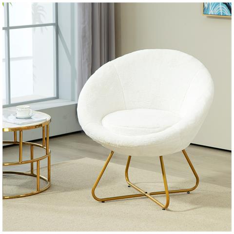 Poltroncina da Camera in Finta Pelliccia con Gambe in Metallo, 75x66x79 cm, Bianco - Foto 6