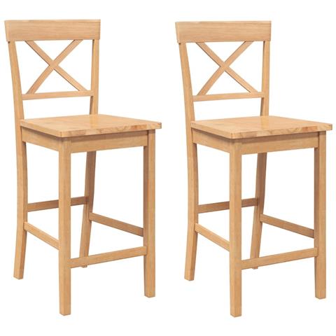 Sgabelli Da Bar 2 Pz Naturale Legno Massello Di Hevea - Foto 1