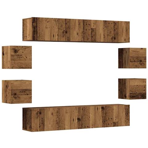 Set Mobile Tv 8 Pz Montato A Parete Legno Antico In Truciolato - Foto 2