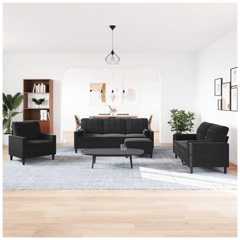 Set Di Divani 4 Pz Con Cuscini E Rinforzi Nero In Velluto - Foto 3