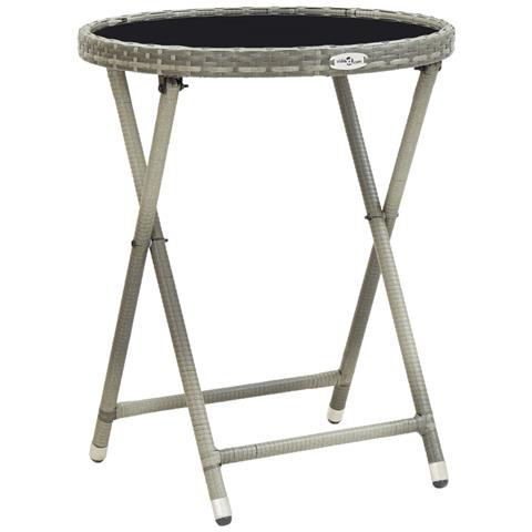 Tavolino Da Caffè Grigio 60 Cm In Polyrattan E Vetro Temperato - Foto 2