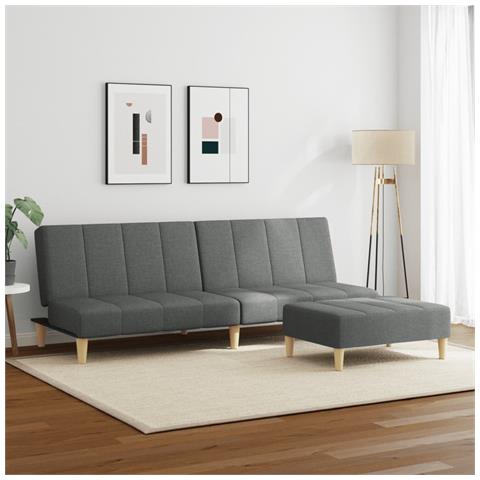 Lusso Casadino - Divano Letto 2 Posti Con Poggiapiedi Grigio Scuro In Tessuto - Foto 2