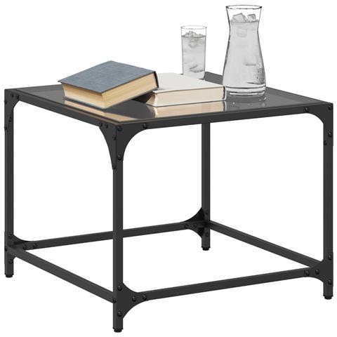 Tavolini Da Salotto Con Piano Vetro Nero 2pz 50x50x40cm Acciaio - Foto 2