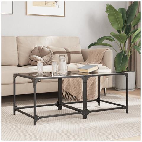 Tavolini Da Salotto Con Piano Vetro Nero 2pz 50x50x40cm Acciaio - Foto 8