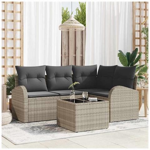 Set di divani da giardino 5 pezzi con cuscini grigio polimero - Foto 2