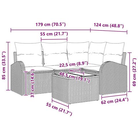 Set di divani da giardino 5 pezzi con cuscini grigio polimero - Foto 9
