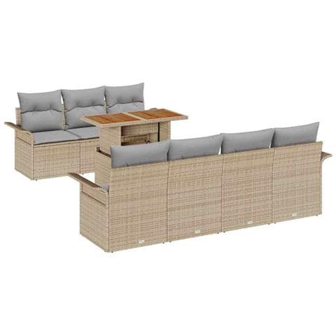 Set Divano da Giardino da 8 Pezzi con Cuscini Beige in Rattan Polietilene e Acacia - Foto 1