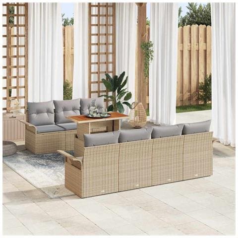 Set Divano da Giardino da 8 Pezzi con Cuscini Beige in Rattan Polietilene e Acacia - Foto 2