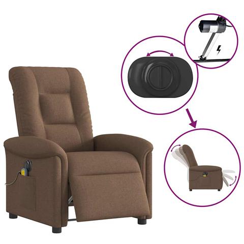 Poltrona Massaggiante Reclinabile Elettrica Marrone in Tessuto - Foto 9