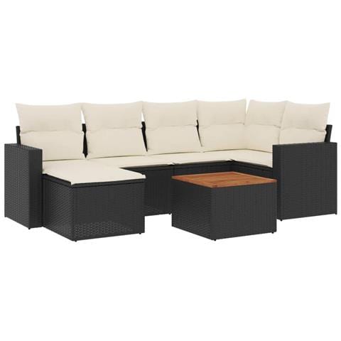 Set Divani da Giardino con Cuscini 7pz Nero Polyrattan - Foto 1