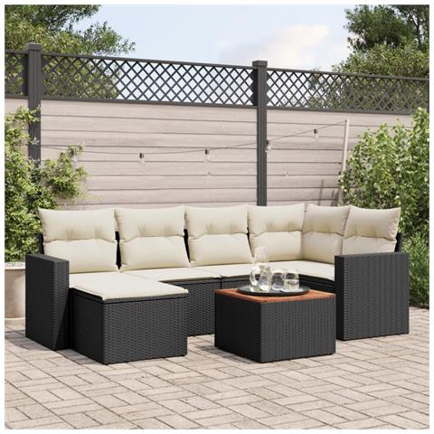 Set Divani da Giardino con Cuscini 7pz Nero Polyrattan - Foto 2