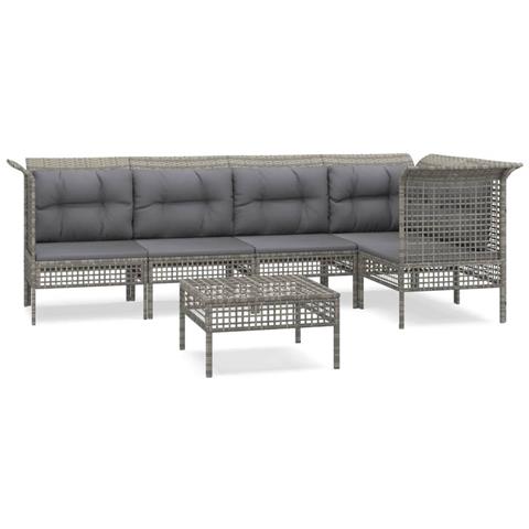 Set Divani da Giardino 6 pz con Cuscini in Polyrattan Grigio - Foto 1