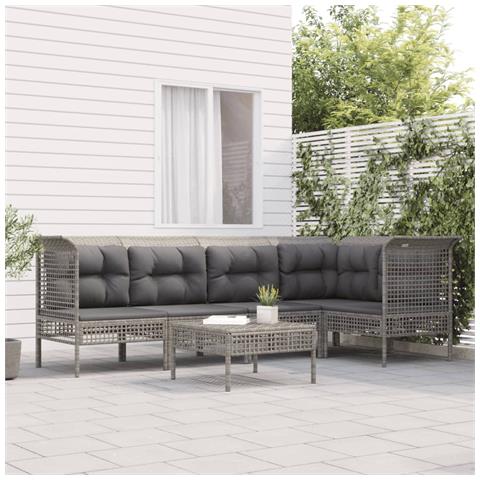 Set Divani da Giardino 6 pz con Cuscini in Polyrattan Grigio - Foto 2
