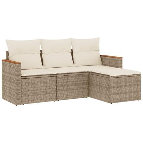 Set Divano da Giardino 4 pz con Cuscini Beige in Polyrattan - Foto 1