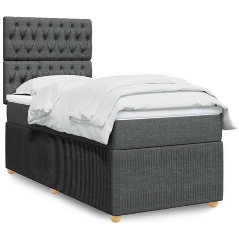 Giroletto a Molle con Materasso Grigio Scuro 80x200 cm Tessuto - Foto 2