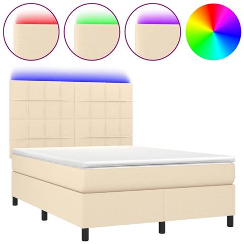 Letto a Molle con Materasso e LED Crema 140x200 cm in Tessuto - Foto 1