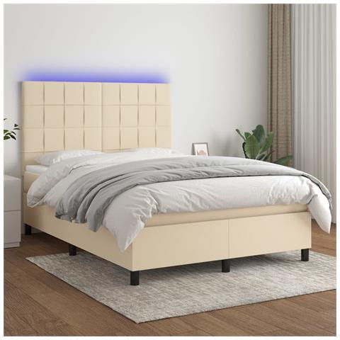 Letto a Molle con Materasso e LED Crema 140x200 cm in Tessuto - Foto 2