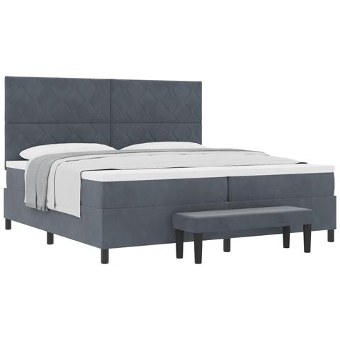 Letto a Molle con Materasso e Panca Grigio Scuro 200x200 cm Velluto - Foto 1