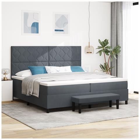 Letto a Molle con Materasso e Panca Grigio Scuro 200x200 cm Velluto - Foto 2